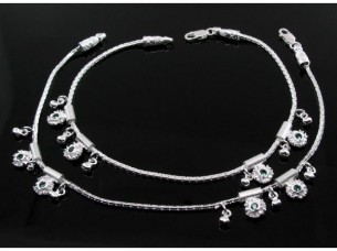 Precious Green CZ 925 Sterling Silver Anklets Ankle Bracelet Chain Pair 10.9