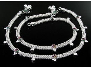 Stunning Indian Real Silver Jewlry Anklets Ankle (Pajeb) Bracelet Pair 10.7