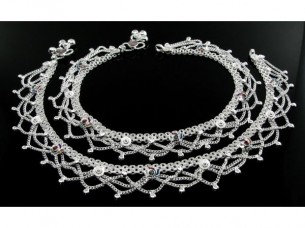 Lovely Indian Real Silver Jewlry Anklets Ankle (Pajeb) Bracelet Pair 10.8