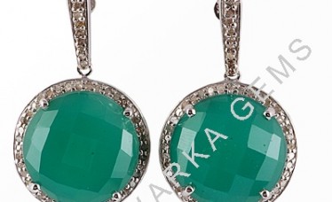 925 Sterling Silver Earrings in Green Onyx and Brown CZ from India