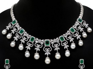 Indian Designer American Diamond Silver Necklace Set