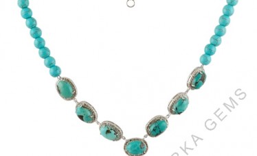 925 Sterling Silver Turquoise Necklace With White Topaz Gemstone