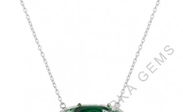 Malachite Green Stone with White CZ Pendant Necklace 925 Sterling Silver Jewelry