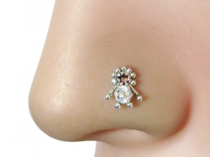 Dazzling Indian Piercing Cork Screw Nose Stud Red , White CZ 925 Sterling Silver