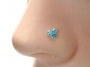 Dazzling Indian Piercing Screw Nose Stud Blue CZ 925 Sterling Silver Nose Ring