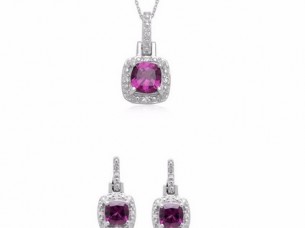 Latest White topaz purple rhodolite garnet gemstone pendant set 925 silver jewelry