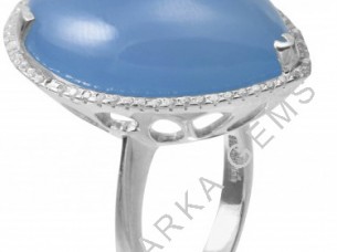 925 Sterling Silver Ring with Blue Chalcedony Studded and White CZ