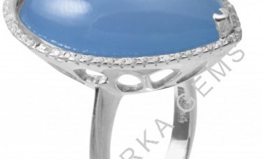 925 Sterling Silver Ring with Blue Chalcedony Studded and White CZ