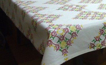 Geometric design multicolor hand block printed cotton tablecloth