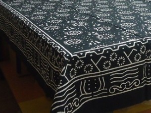 Black and White Tablecloth Hand Block Printed in Cotton