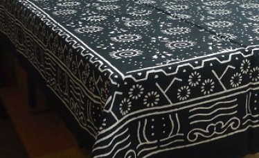 Black and White Tablecloth Hand Block Printed in Cotton